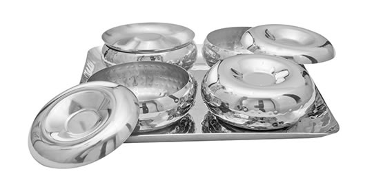 HAMMERED TRAY WITH 4 BOWL